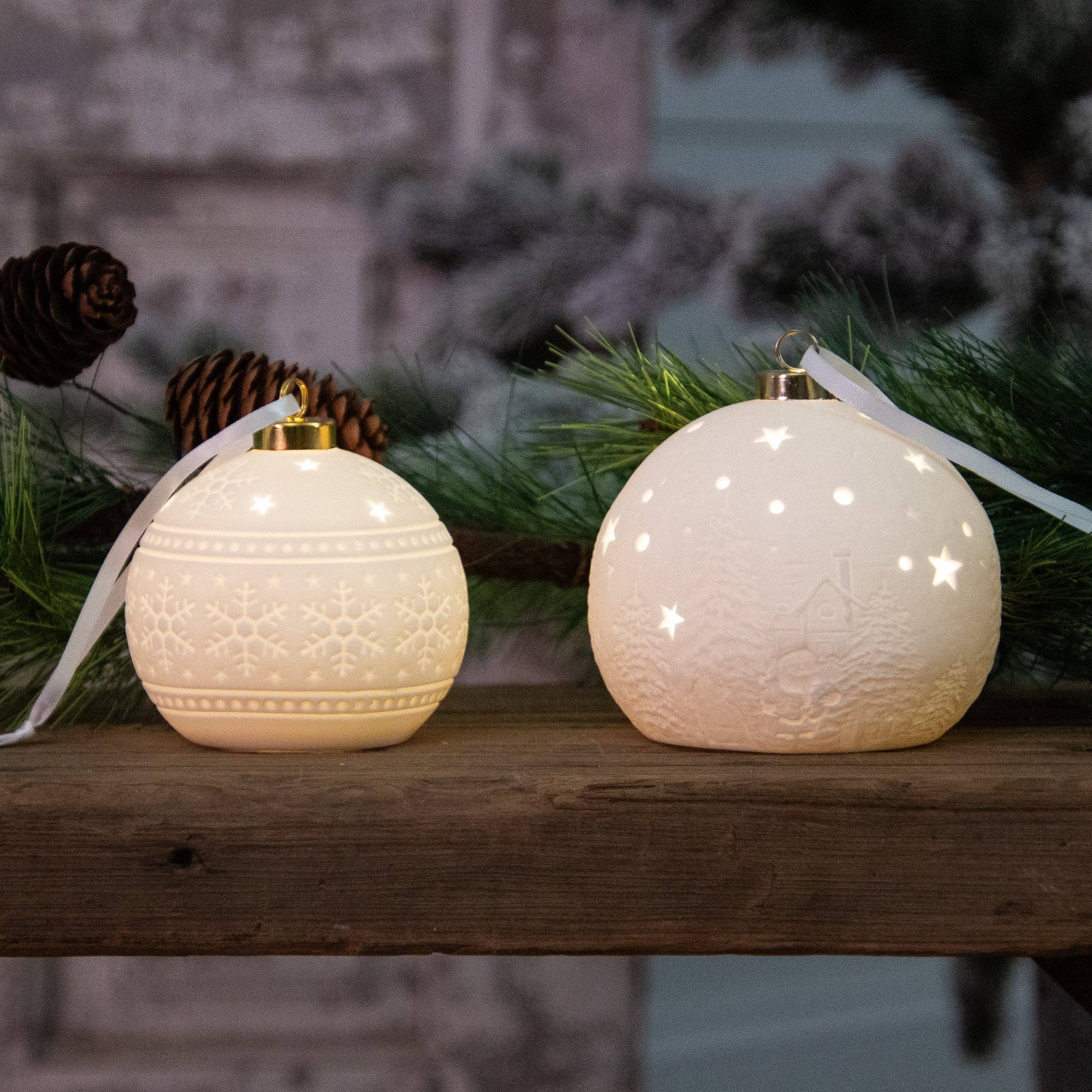 Ceramic Bisque Light Up Ornaments, White (PK/2 AST)