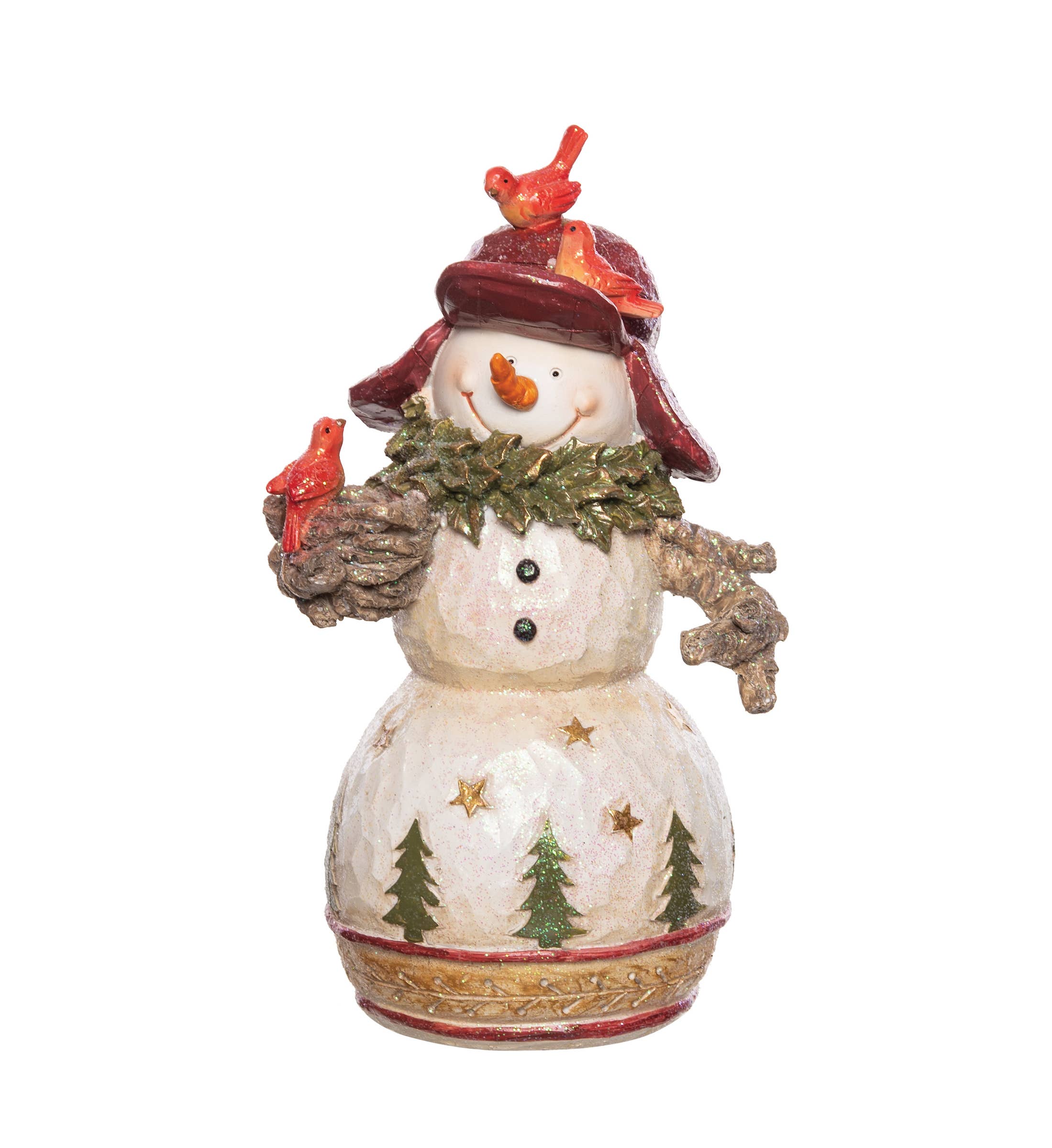 Christmas Snowman With Cardinals Decorative Figurine