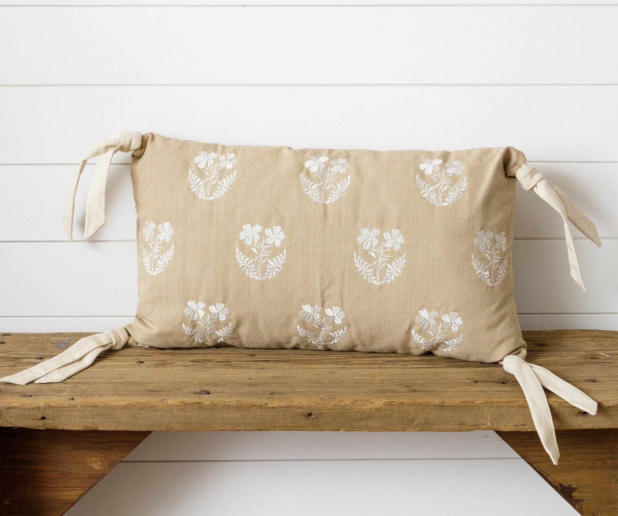 Embroidered Floral Silhouette Pillow With Corner Ties (PC)