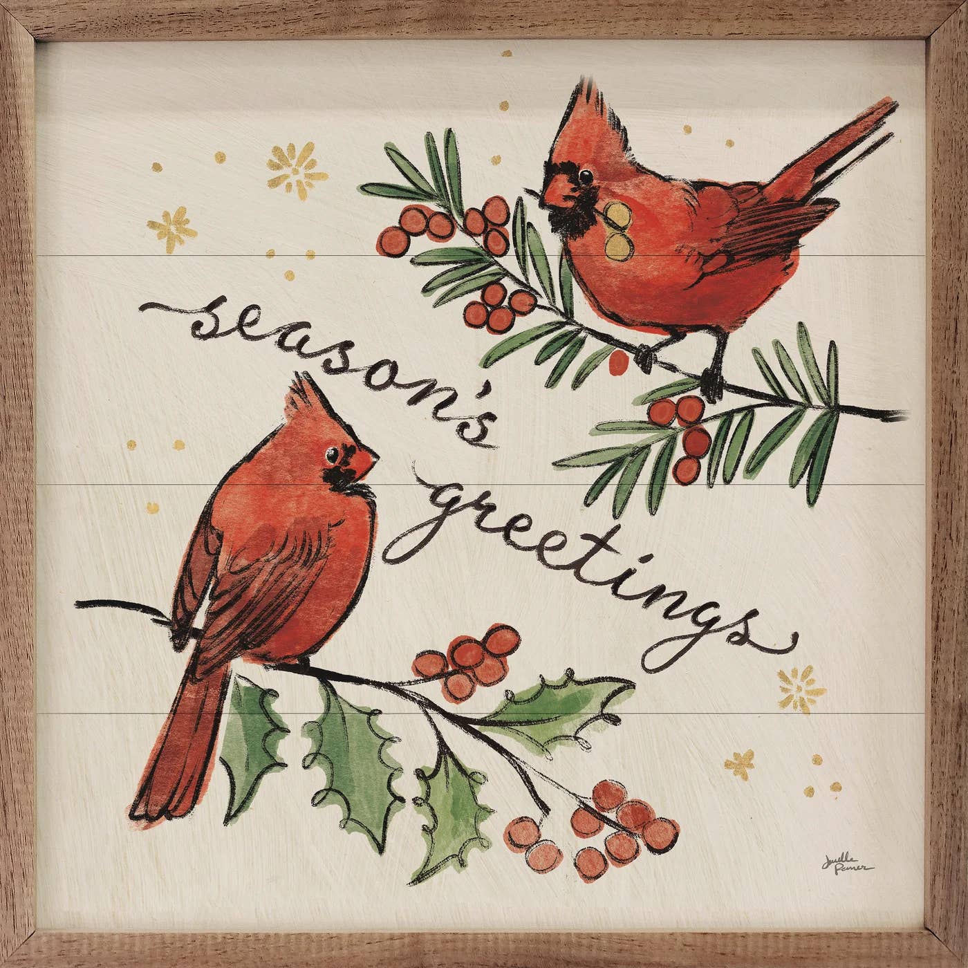 Christmas Lovebirds Art Print by Janelle Penner