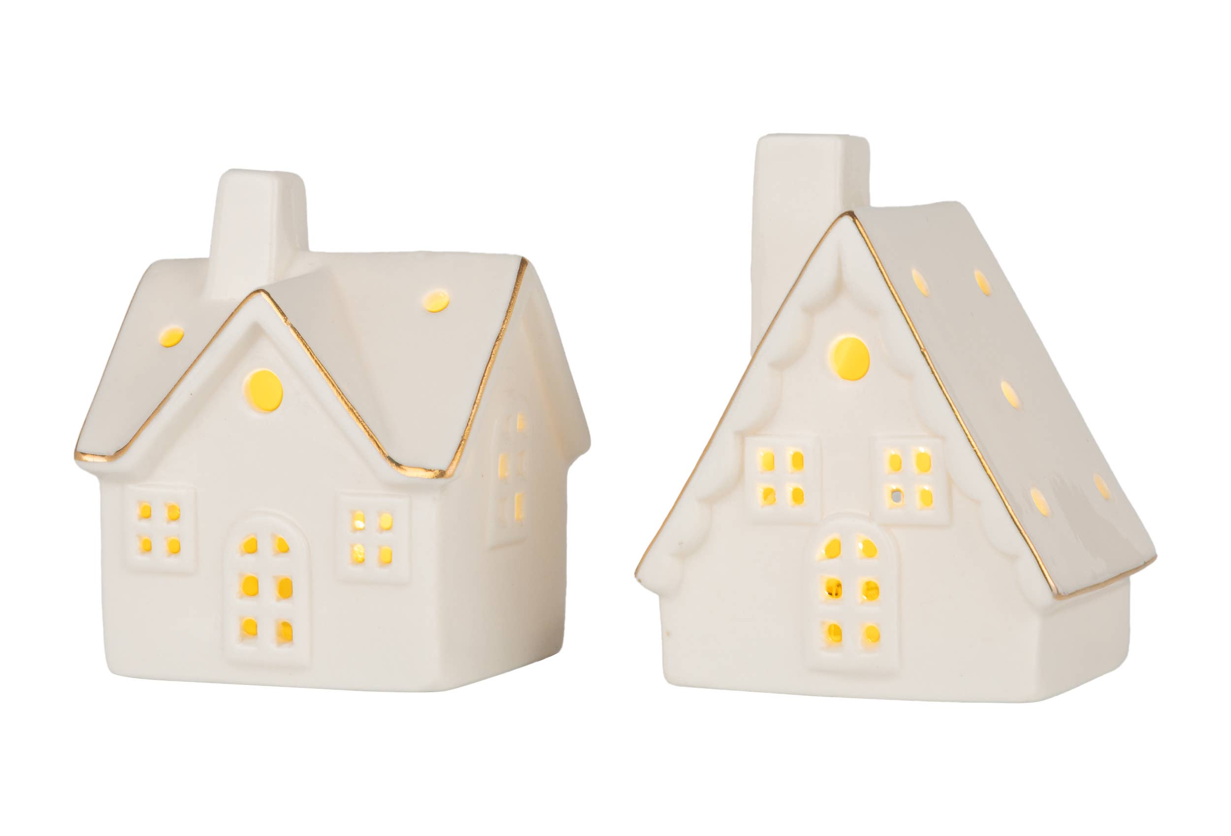 A49258-2 Asst'd ceramic wt hse TBLpc/LED, A-frame,roof,3.5in